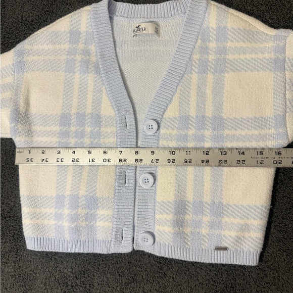 Hollister Plaid Cardigan - White and Light Blue Size XS - Picture 3 of 4